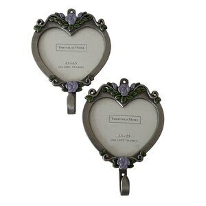 Sheffield Home Heart-Shaped Picture Frame With Hook 2.5" x 2.5" Floral Design